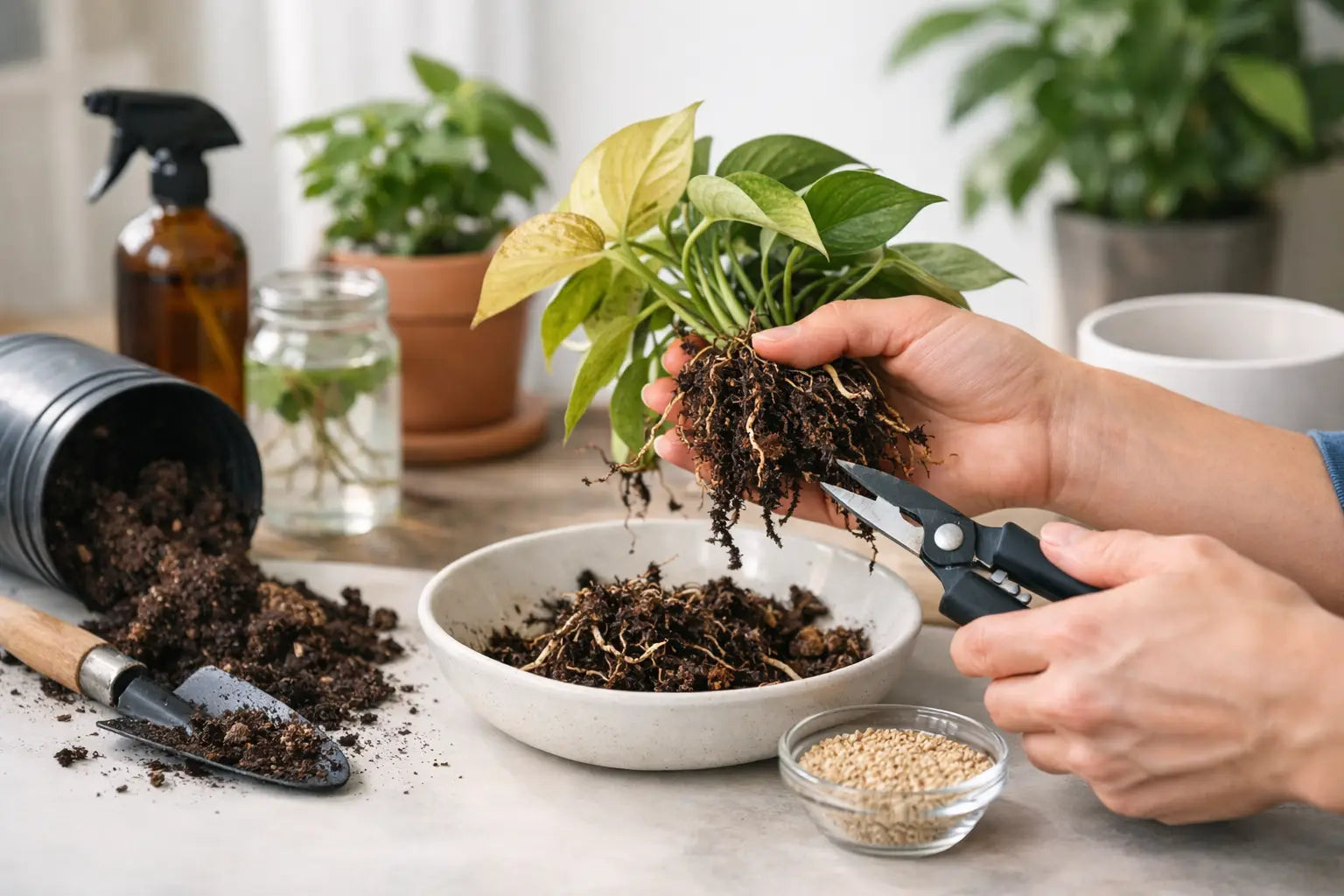 Houseplant Root Rot Treatment Example in 7 Steps